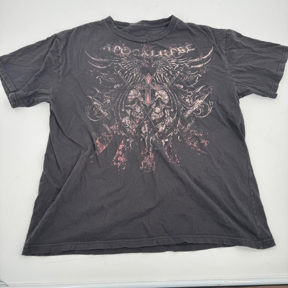 Apocalypse Skulls Wings Cross Graphic T Shirt Mens XL Black Edgy‎ Rock Metal